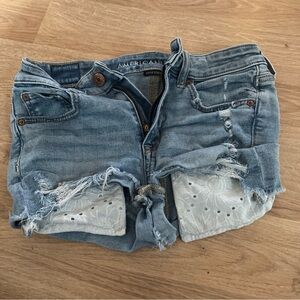 American Eagle Outfitters Blue Distressed Jean Shorts